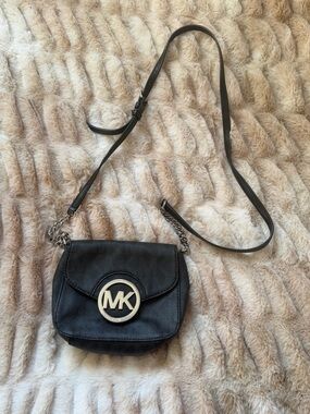 Michael Kors Black Leather Crossbody with Signature MK Medallion